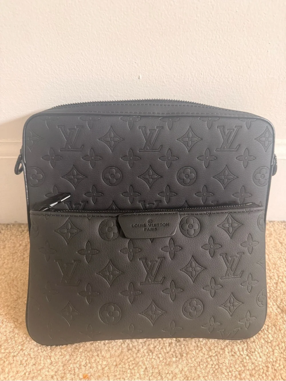 Louis Vuitton Black Embossed Monogram Messenger Bag